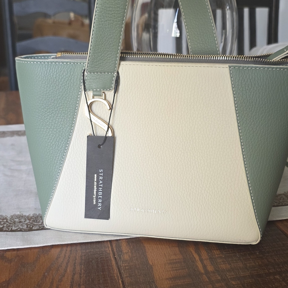 Strathberry Mini Cabas S  Mint Green and Cream Crossbody